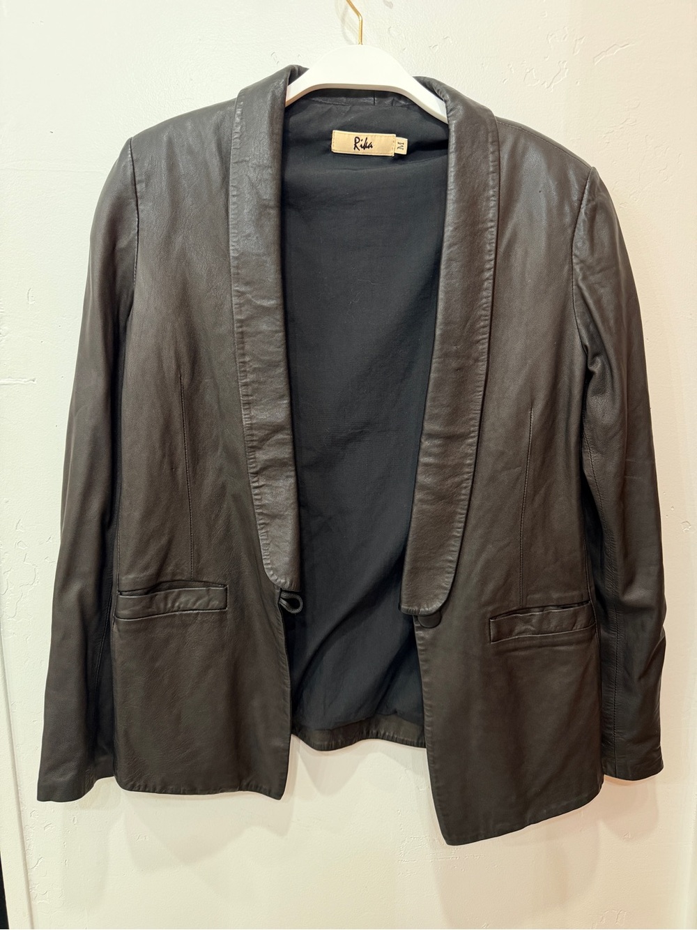 Black Leather Shawl Collar Jacket